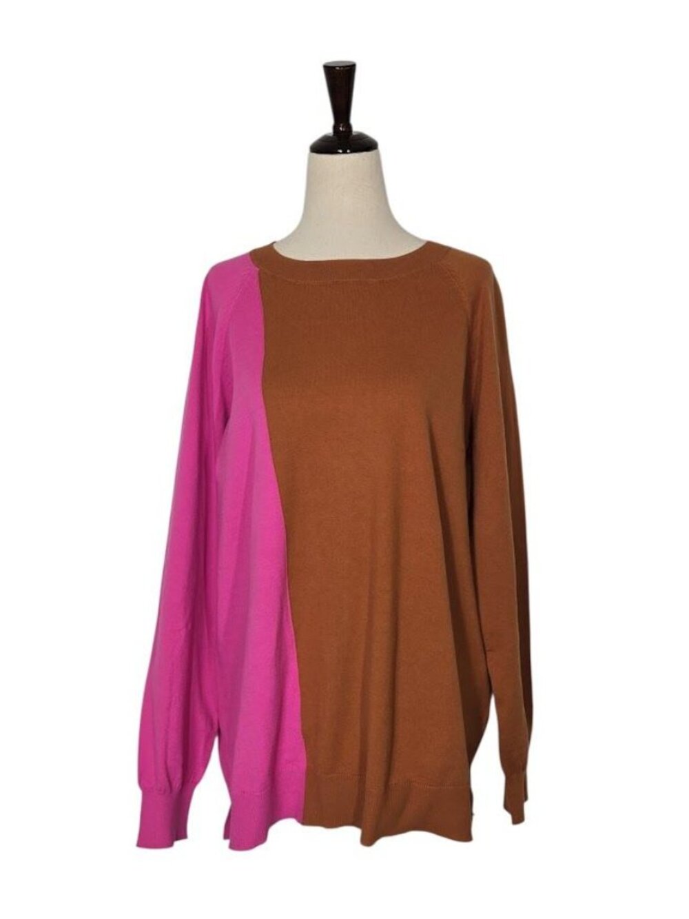 14TH & UNION Womens XL Pink Brown Colorblock Crewneck Pullover Sweater NWT